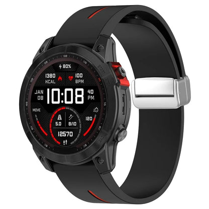 For Garmin Tactix 7 Pro / Fenix 7X / 6X / 6X Pro / 5X Plus Silver Buckle Silicone Band 26mm Watch Strap