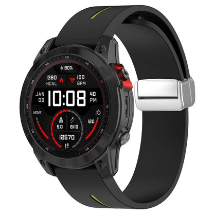 For Garmin Tactix 7 Pro / Fenix 7X / 6X / 6X Pro / 5X Plus Silver Buckle Silicone Band 26mm Watch Strap