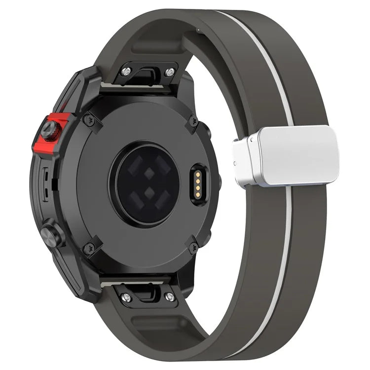 For Garmin Tactix 7 Pro / Fenix 7X / 6X / 6X Pro / 5X Plus Silver Buckle Silicone Band 26mm Watch Strap