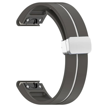 For Garmin Tactix 7 Pro / Fenix 7X / 6X / 6X Pro / 5X Plus Silver Buckle Silicone Band 26mm Watch Strap