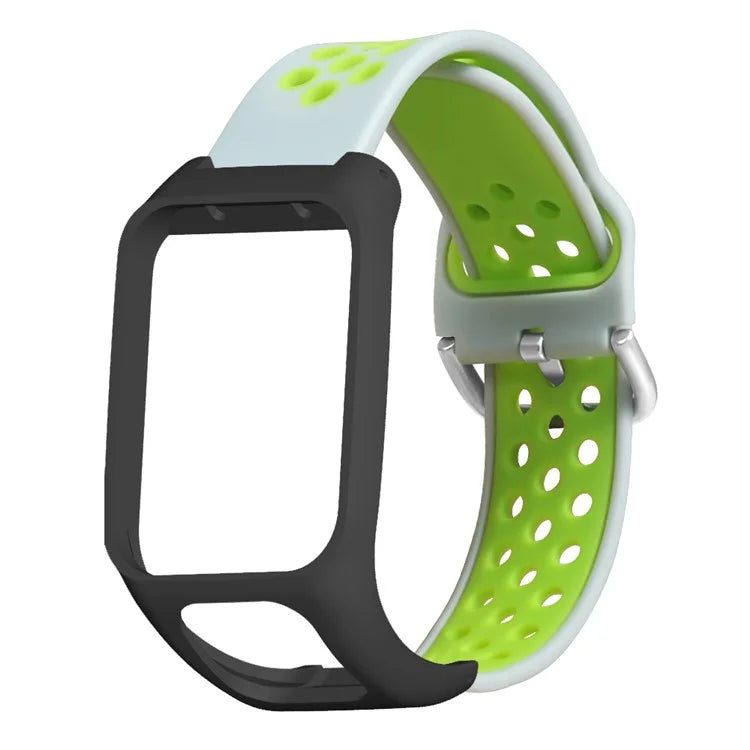 For TomTom Runner 3 / 2 / Adventurer Silicone Watch Strap Dual Color Breathable Holes Wristband with Case