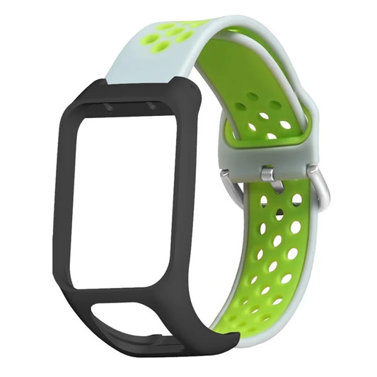 For TomTom Runner 3 / 2 / Adventurer Silicone Watch Strap Dual Color Breathable Holes Wristband with Case
