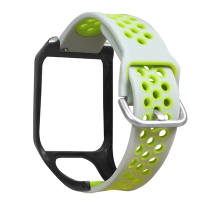 For TomTom Runner 3 / 2 / Adventurer Silicone Watch Strap Dual Color Breathable Holes Wristband with Case