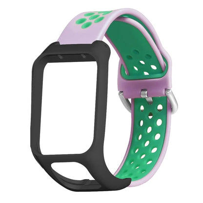 For TomTom Runner 3 / 2 / Adventurer Silicone Watch Strap Dual Color Breathable Holes Wristband with Case