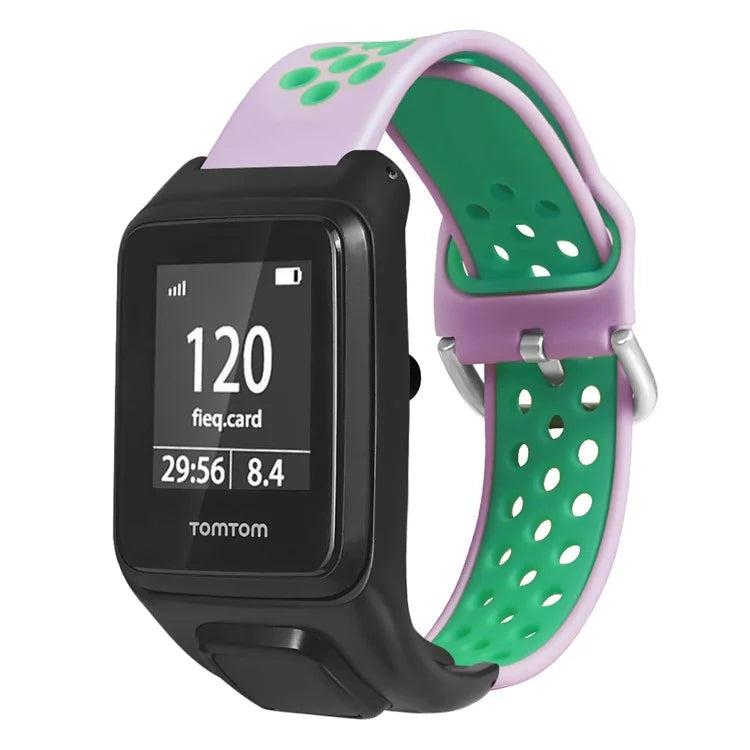 For TomTom Runner 3 / 2 / Adventurer Silicone Watch Strap Dual Color Breathable Holes Wristband with Case