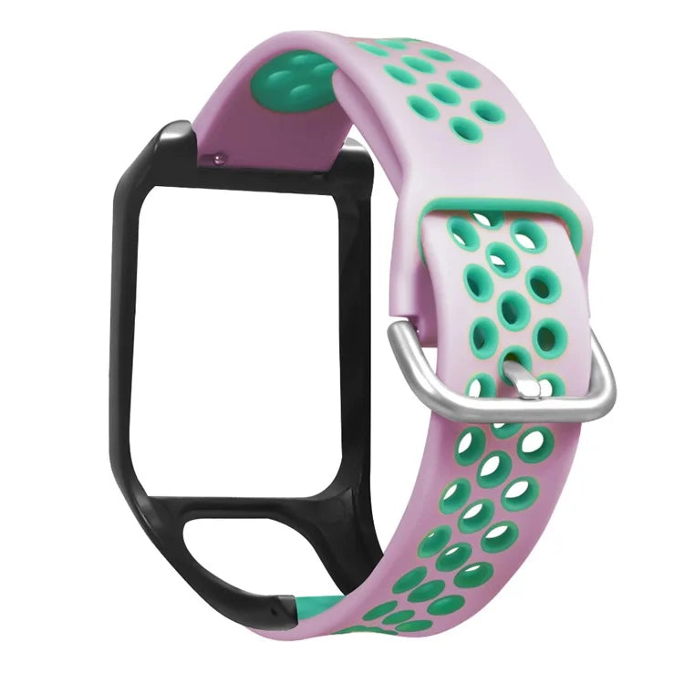 For TomTom Runner 3 / 2 / Adventurer Silicone Watch Strap Dual Color Breathable Holes Wristband with Case