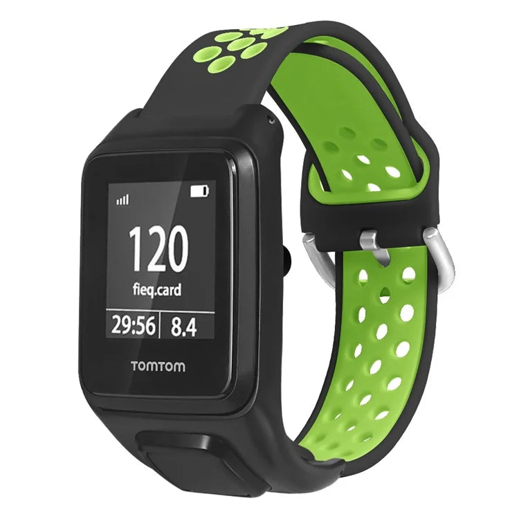 For TomTom Runner 3 / 2 / Adventurer Silicone Watch Strap Dual Color Breathable Holes Wristband with Case