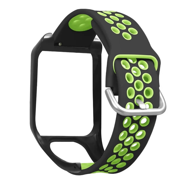 For TomTom Runner 3 / 2 / Adventurer Silicone Watch Strap Dual Color Breathable Holes Wristband with Case