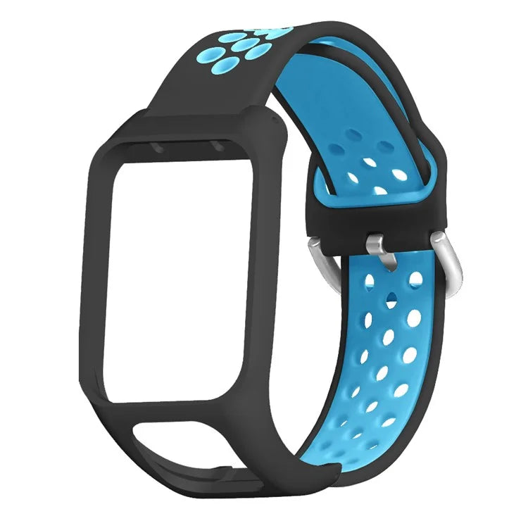 For TomTom Runner 3 / 2 / Adventurer Silicone Watch Strap Dual Color Breathable Holes Wristband with Case