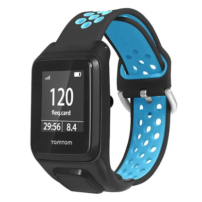 For TomTom Runner 3 / 2 / Adventurer Silicone Watch Strap Dual Color Breathable Holes Wristband with Case