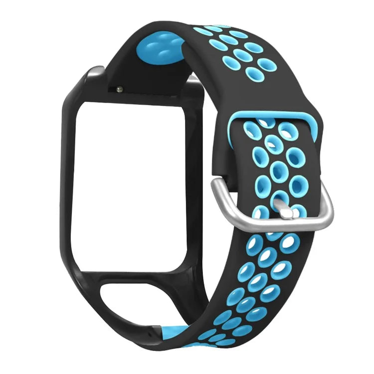 For TomTom Runner 3 / 2 / Adventurer Silicone Watch Strap Dual Color Breathable Holes Wristband with Case