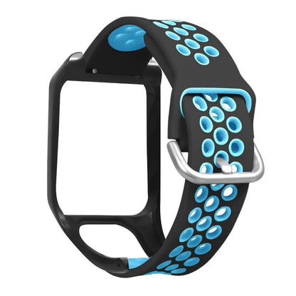 For TomTom Runner 3 / 2 / Adventurer Silicone Watch Strap Dual Color Breathable Holes Wristband with Case