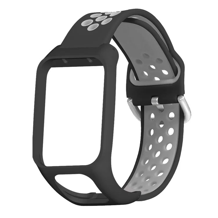 For TomTom Runner 3 / 2 / Adventurer Silicone Watch Strap Dual Color Breathable Holes Wristband with Case