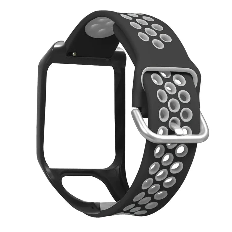 For TomTom Runner 3 / 2 / Adventurer Silicone Watch Strap Dual Color Breathable Holes Wristband with Case