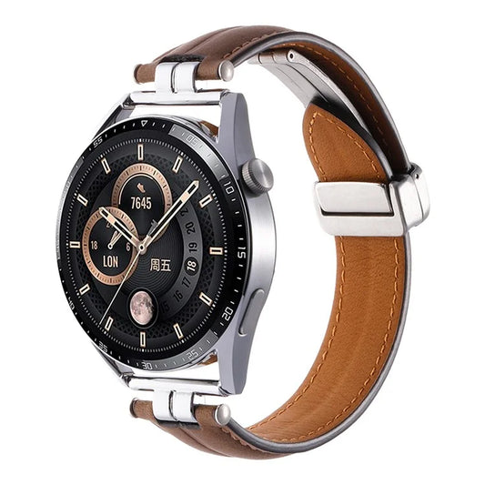 22mm Watch Strap for Samsung Galaxy Watch3 45mm / Garmin Venu 3 Stainless Steel Folding Buckle Leather Band