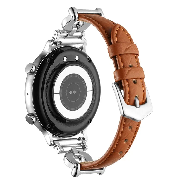 For Samsung Galaxy Watch6 Classic 47mm 43mm / GarminActive 5 Watch Strap 20mm U-shape Cowhide Leather Band