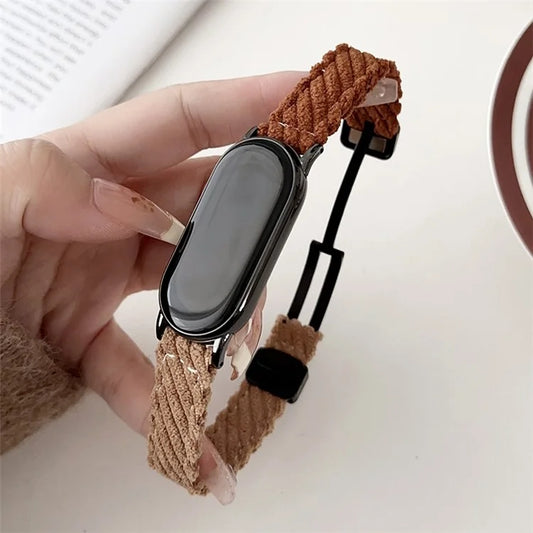 For Xiaomi Smart Band 8 Smartwatch Strap Corduroy Watch Band+Brown