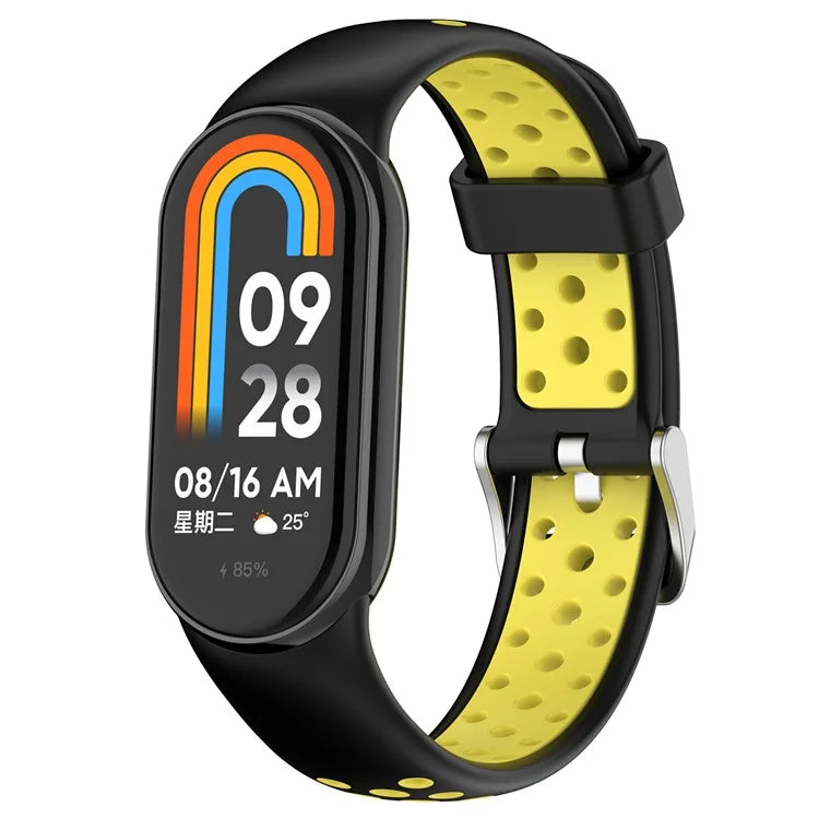 For Xiaomi Smart Band 8 Watch Straps Dual-Colors Silicone Band with Stainless Steel Connector