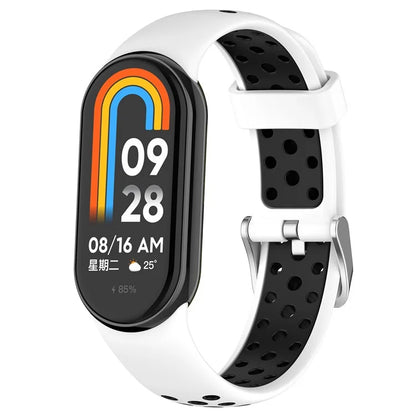 For Xiaomi Smart Band 8 Watch Straps Dual-Colors Silicone Band with Stainless Steel Connector