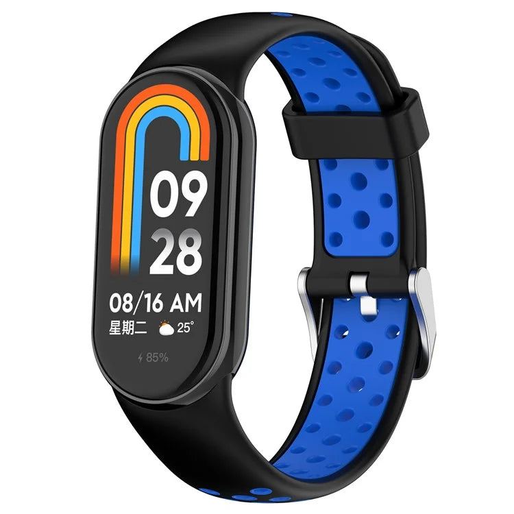 For Xiaomi Smart Band 8 Watch Straps Dual-Colors Silicone Band with Stainless Steel Connector