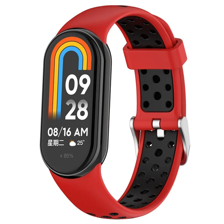 For Xiaomi Smart Band 8 Watch Straps Dual-Colors Silicone Band with Stainless Steel Connector