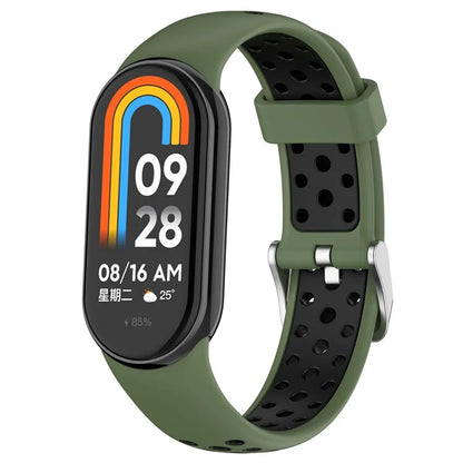 For Xiaomi Smart Band 8 Watch Straps Dual-Colors Silicone Band with Stainless Steel Connector