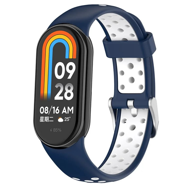 For Xiaomi Smart Band 8 Watch Straps Dual-Colors Silicone Band with Stainless Steel Connector
