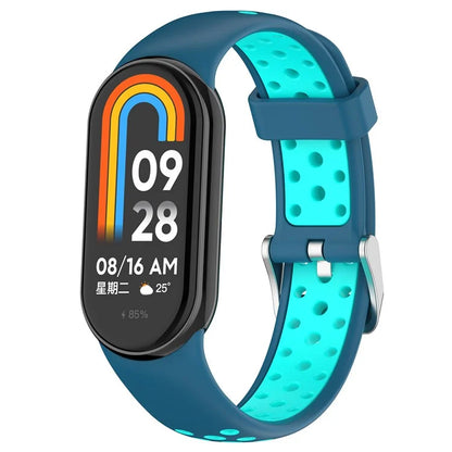 For Xiaomi Smart Band 8 Watch Straps Dual-Colors Silicone Band with Stainless Steel Connector