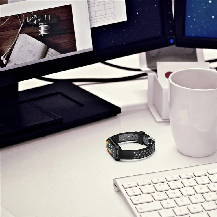 For Xiaomi Smart Band 8 Watch Straps Dual-Colors Silicone Band with Stainless Steel Connector