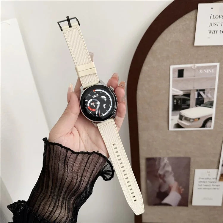 For Samsung Galaxy Watch3 45mm / Huawei Watch GT 4 46mm Band 22mm Woven Nylon+Silicone Watch Strap
