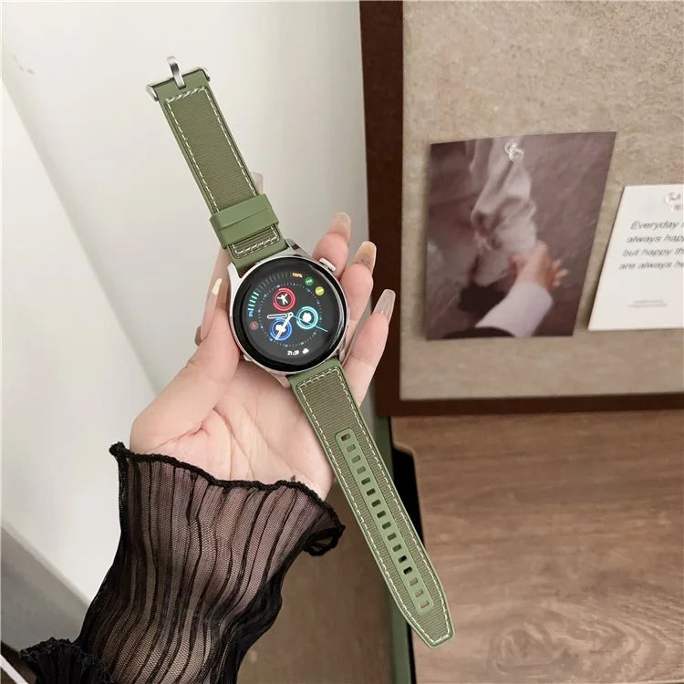 For Samsung Galaxy Watch3 45mm / Huawei Watch GT 4 46mm Band 22mm Woven Nylon+Silicone Watch Strap