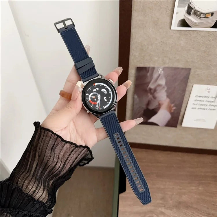 For Samsung Galaxy Watch3 45mm / Huawei Watch GT 4 46mm Band 22mm Woven Nylon+Silicone Watch Strap