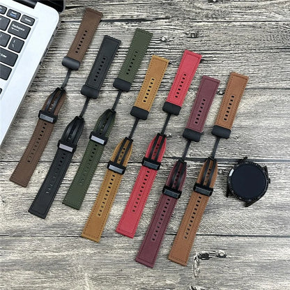 Universal 22mm PU Leather+Silicone Watch Band Replacement with Magnetic Folding Buckle