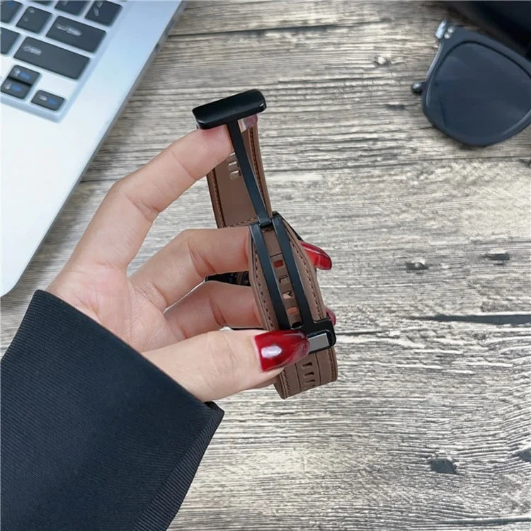 Universal 22mm PU Leather+Silicone Watch Band Replacement with Magnetic Folding Buckle