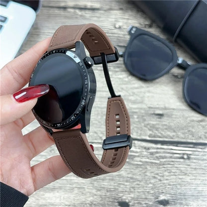 Universal 22mm PU Leather+Silicone Watch Band Replacement with Magnetic Folding Buckle