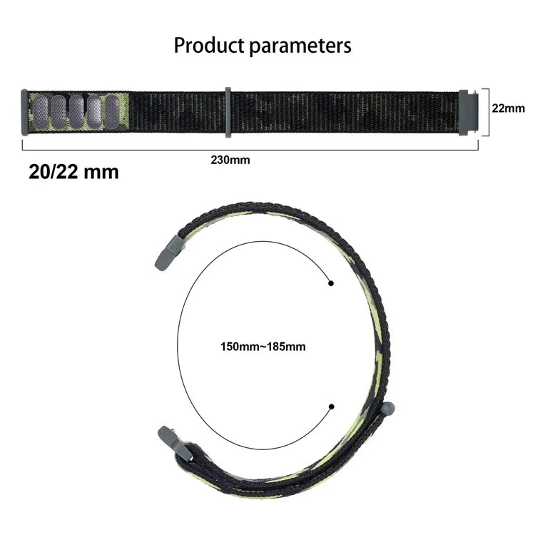 For Samsung Galaxy Watch3 45mm / Garmin Venu 3 Watch Band 22mm Nylon Loop Camouflage Strap