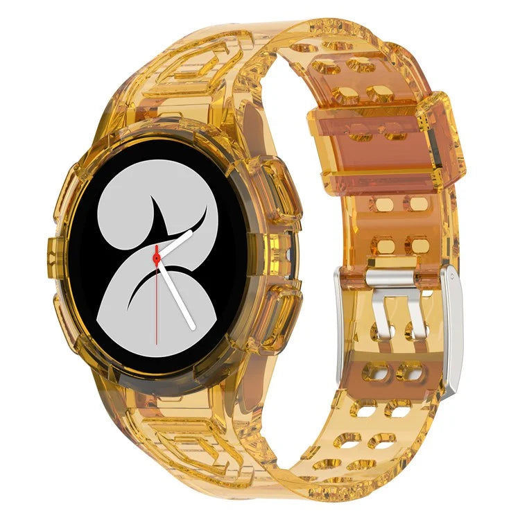 For Samsung Galaxy Watch4 44mm Silicone Watch Band Replacement Strap with Integrated Watch Case Orange