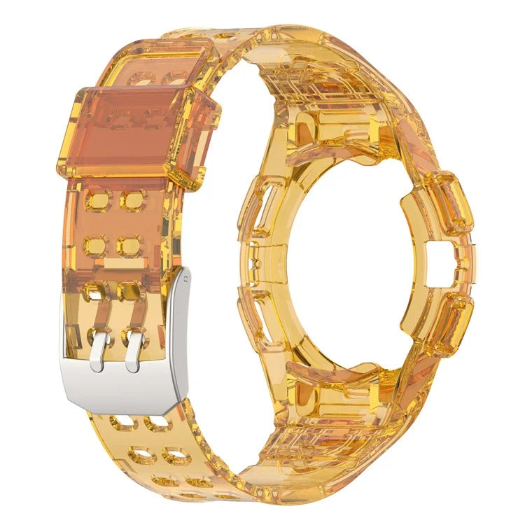 For Samsung Galaxy Watch4 44mm Silicone Watch Band Replacement Strap with Integrated Watch Case Orange