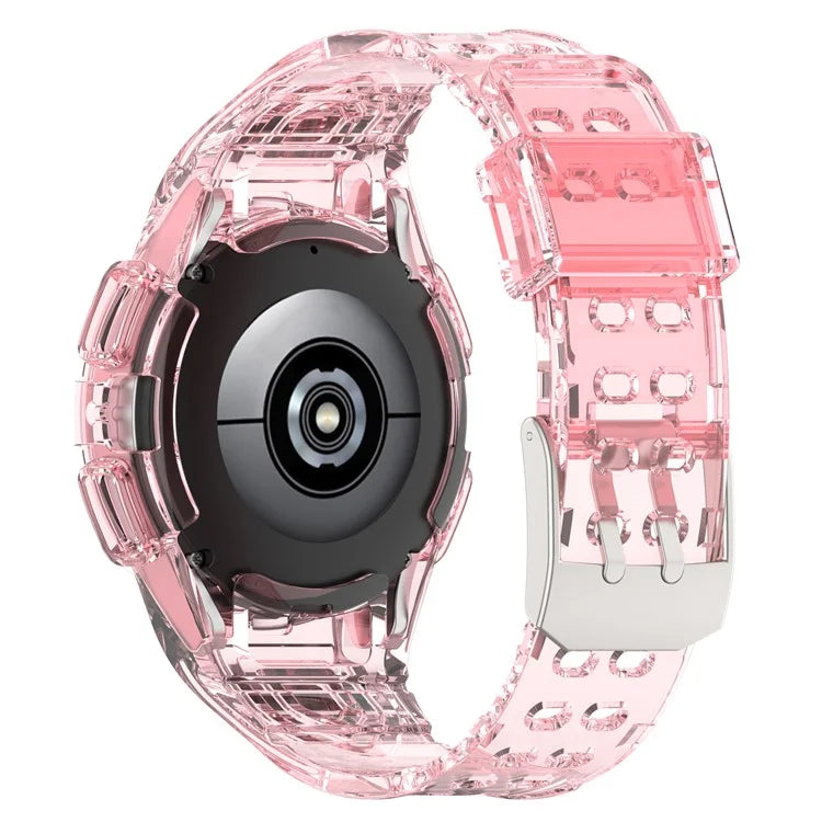 For Samsung Galaxy Watch4 44mm Silicone Watch Band Replacement Strap with Integrated Watch Case Pink