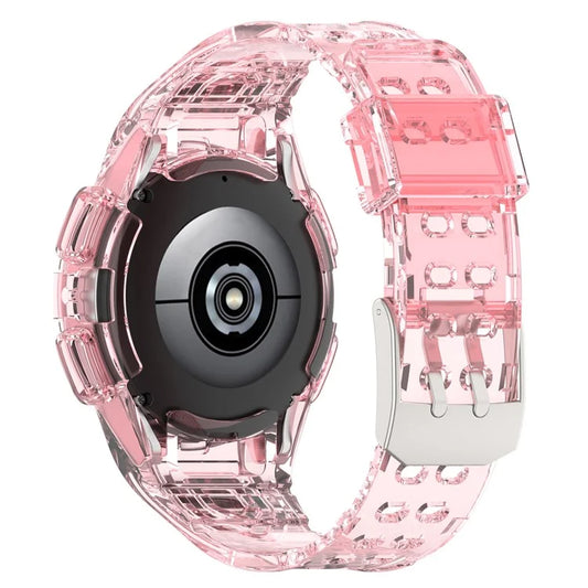 For Samsung Galaxy Watch4 44mm Silicone Watch Band Replacement Strap with Integrated Watch Case Pink