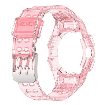 For Samsung Galaxy Watch4 44mm Silicone Watch Band Replacement Strap with Integrated Watch Case Pink