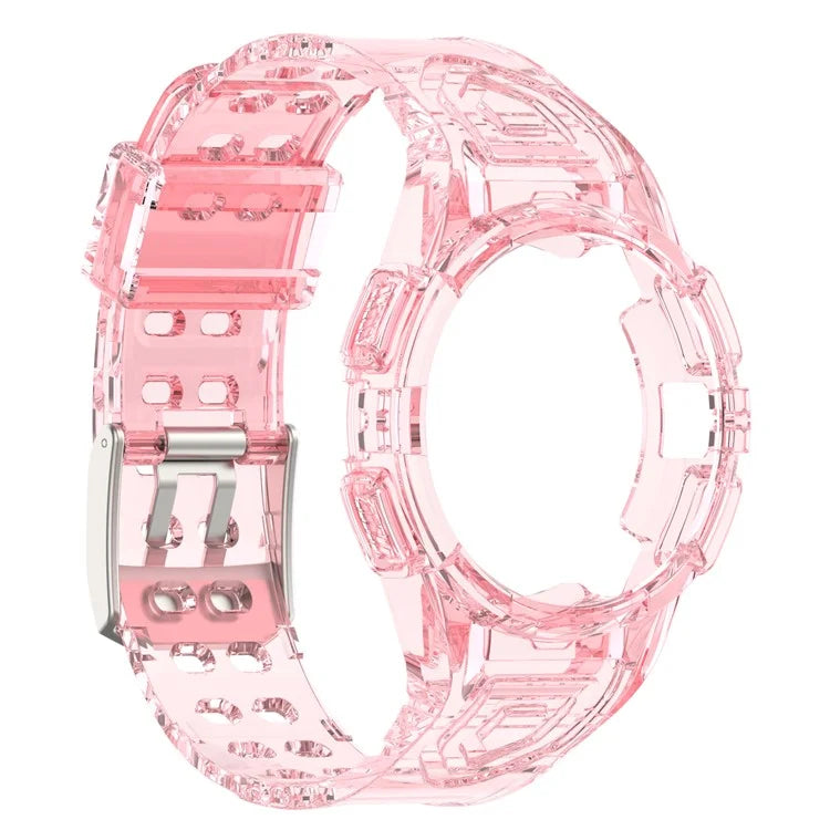 For Samsung Galaxy Watch4 44mm Silicone Watch Band Replacement Strap with Integrated Watch Case Pink
