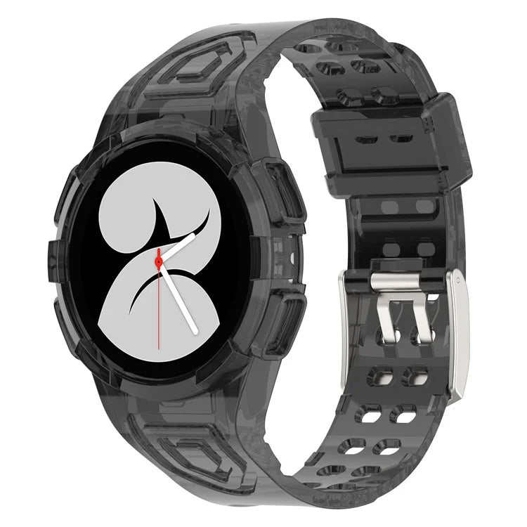 For Samsung Galaxy Watch4 44mm Silicone Watch Band Replacement Strap with Integrated Watch Case Black