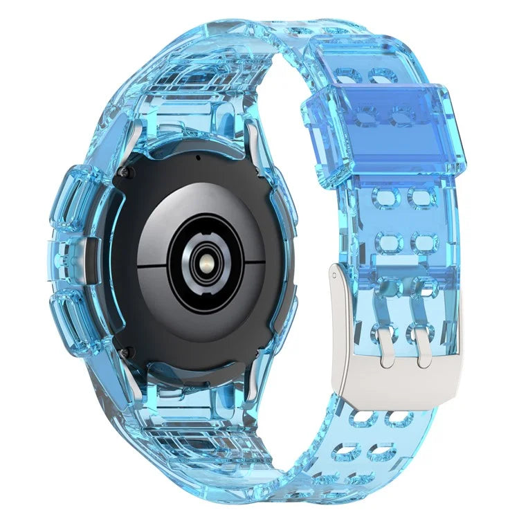 For Samsung Galaxy Watch4 44mm Silicone Watch Band Replacement Strap with Integrated Watch Case Blue