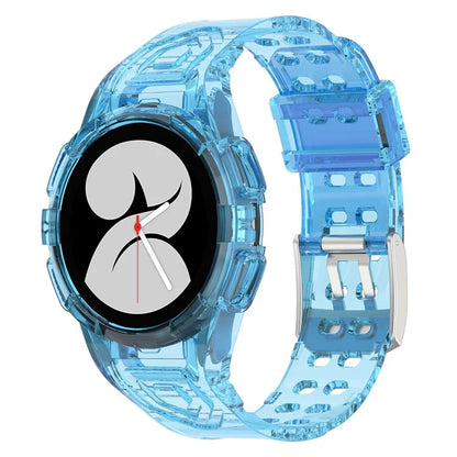 For Samsung Galaxy Watch4 44mm Silicone Watch Band Replacement Strap with Integrated Watch Case Blue