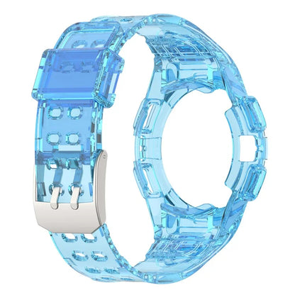 For Samsung Galaxy Watch4 44mm Silicone Watch Band Replacement Strap with Integrated Watch Case Blue