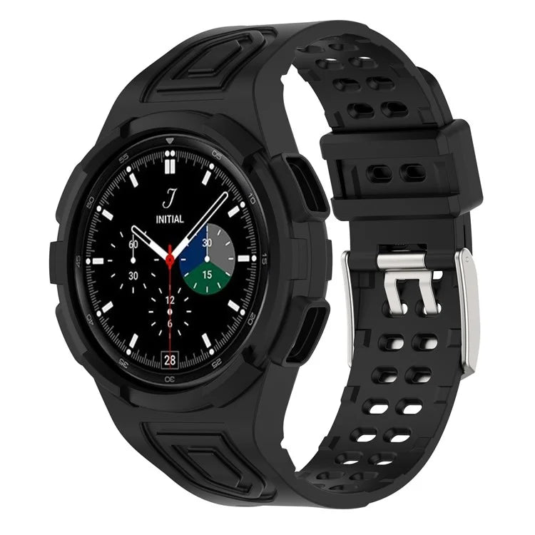 For Samsung Galaxy Watch4 Classic 46mm Silicone Watch Band Ajustable Strap with Integrated Watch Case