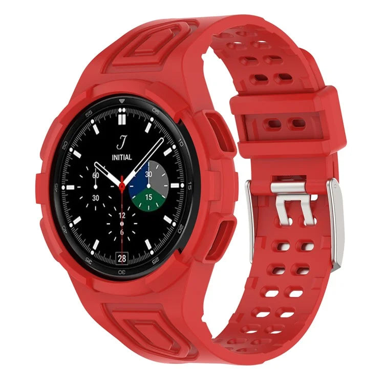 For Samsung Galaxy Watch4 Classic 46mm Silicone Watch Band Ajustable Strap with Integrated Watch Case