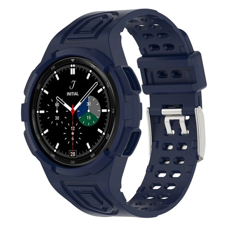 For Samsung Galaxy Watch4 Classic 46mm Silicone Watch Band Ajustable Strap with Integrated Watch Case