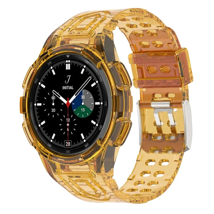 For Samsung Galaxy Watch4 Classic 46mm Silicone Watch Band Ajustable Strap with Integrated Watch Case Orange
